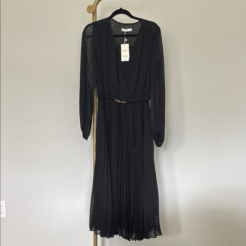 Mango Black Sheath Dress with Bishop Sleeves